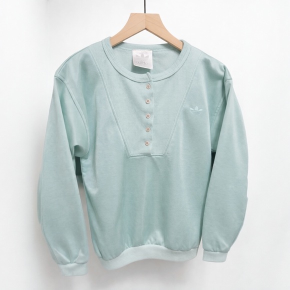 adidas Sweaters - Adidas Trefoil Mint Green Henley Sweatshirt